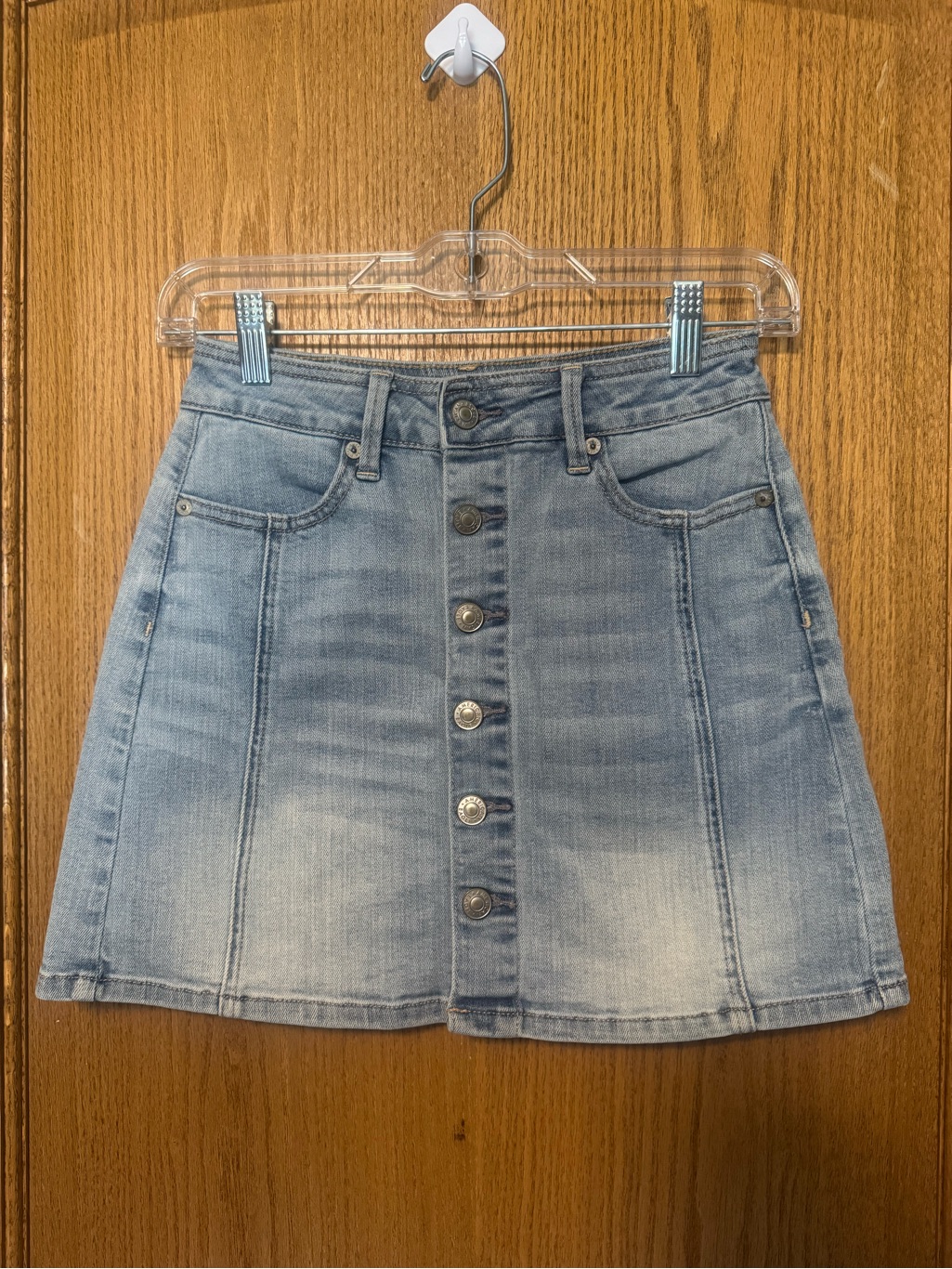 American Eagle Outfitters Light Blue Button-Front A-Line Denim Skirt